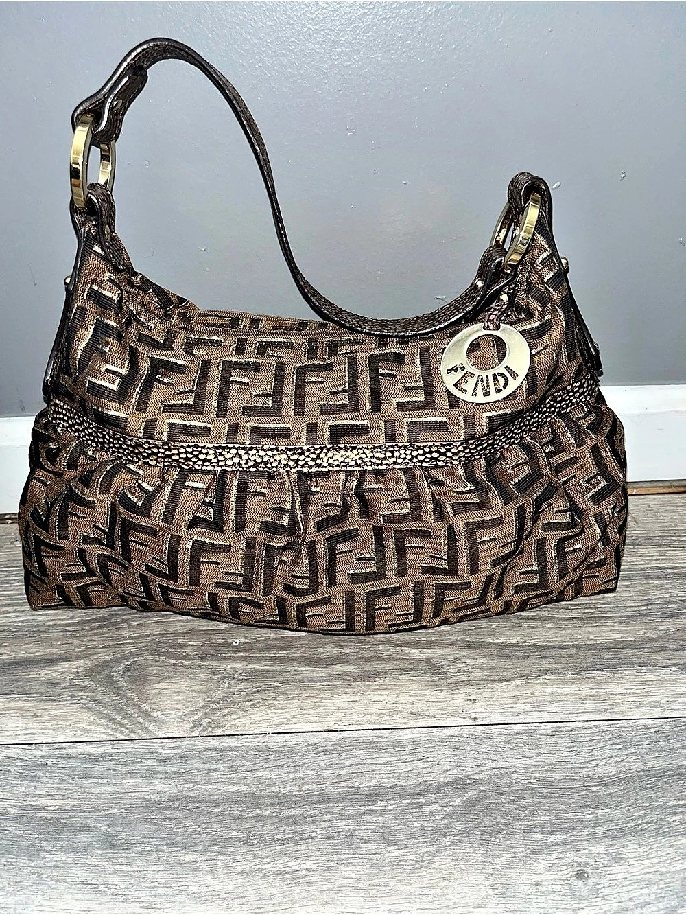 Fendi Zucca Metallic Canvas Chef Hobo Bag Brown & Black